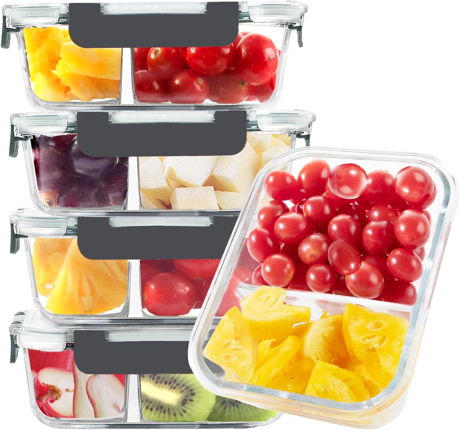 BAYZZ 5 Pack 35 Oz Glass Meal Prep Containers with Lids