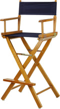 Bar Height Director's Chair 30in Honey Oak Frame with Navy Canvas