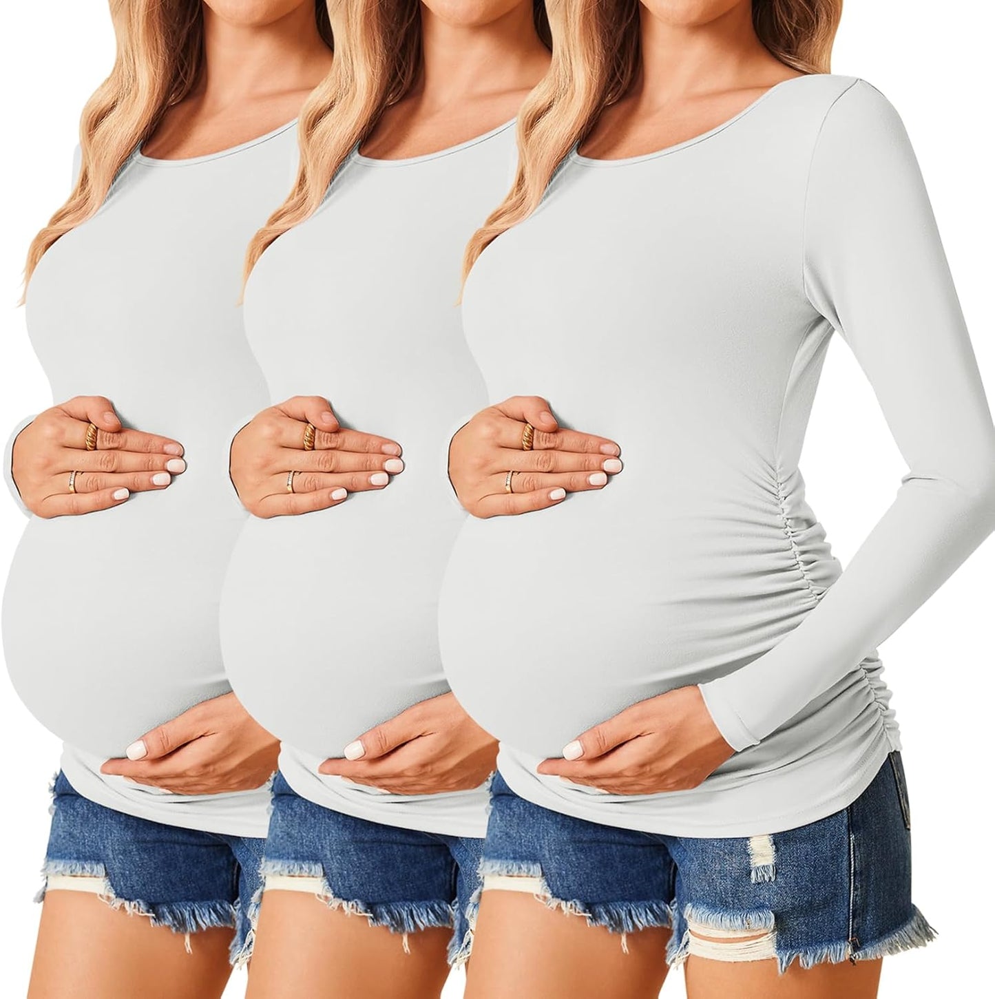 Ekouaer Womens Maternity Shirts Long Sleeve 3 Pack Tunic Tops