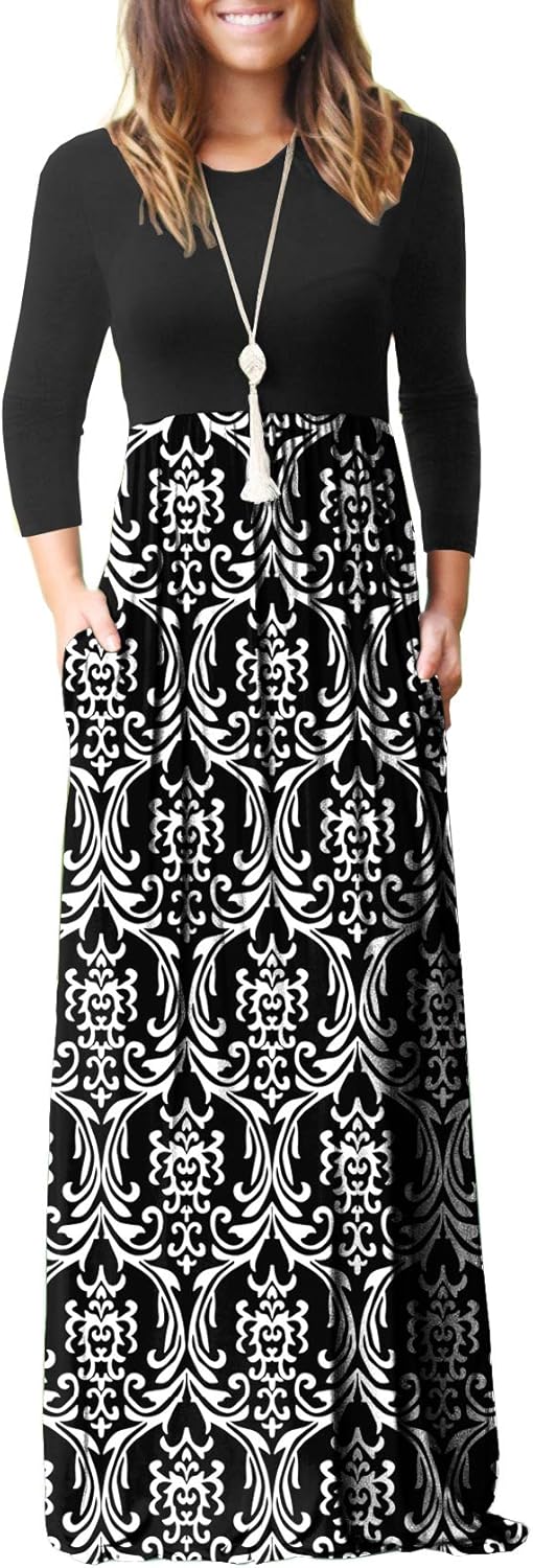 GRECERELLE Women Long Sleeve Casual Maxi Dress with Pockets