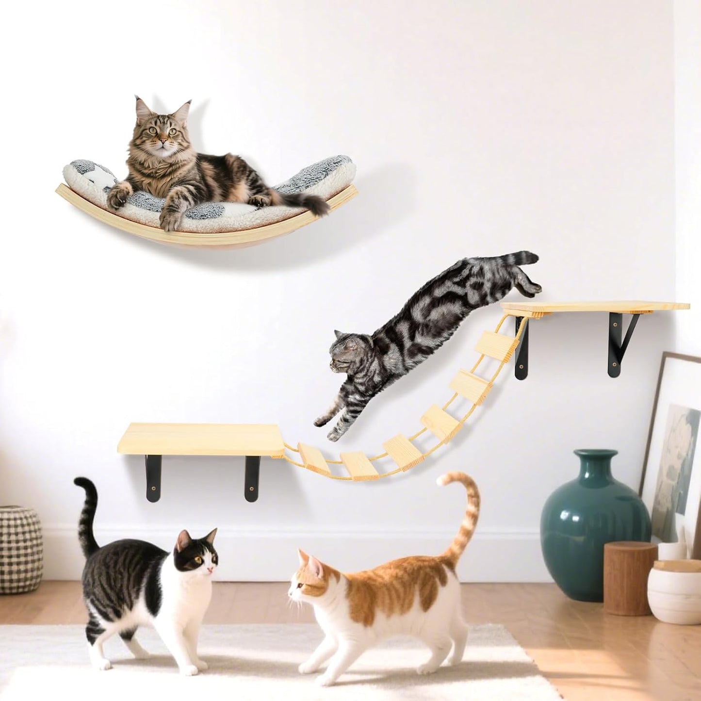 Cat Wall Shelves Set of 4 for Climbing and Lounging Fun