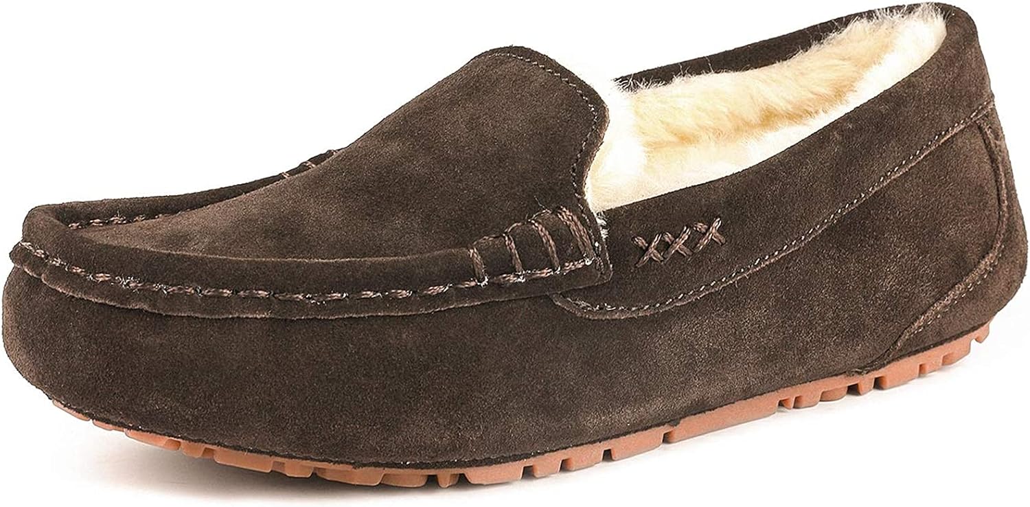 Cozy Faux Fur Micro Suede Moccasins for Indoor and Outdoor Use