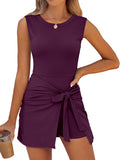 Women Summer Sleeveless Bodycon Tie Cinched Waist Romper (Style SLKX)