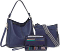 Purses for Women 3PCS Set Dark Blue PU Leather - Large Crossbody Tote