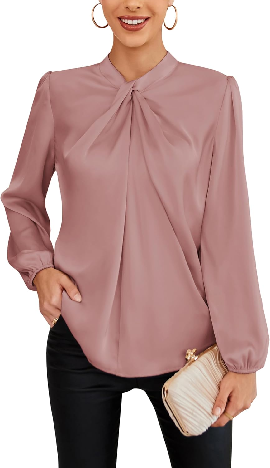 Elegant Women's Long Sleeve Satin Blouse for Business Casual Wear