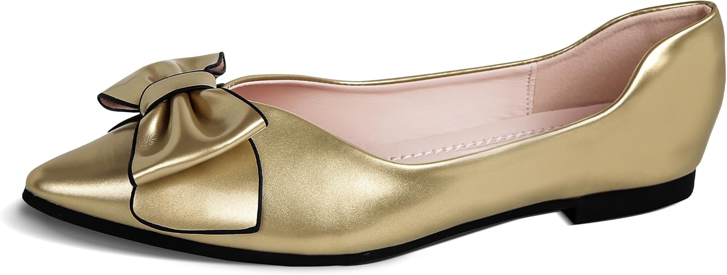 Comfortable Leather Pointed Toe Flats with Bow for Women