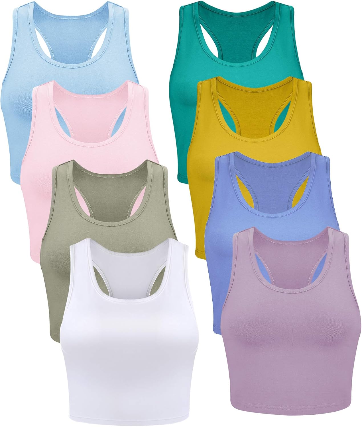 Geyoga 8 Pcs Women Basic Crop Tank Tops for Summer Style