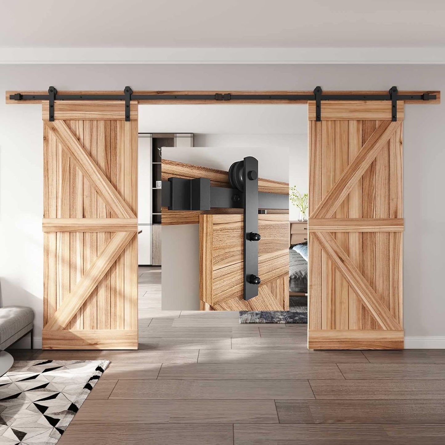EaseLife 12 FT Double Door Sliding Barn Door Hardware Kit