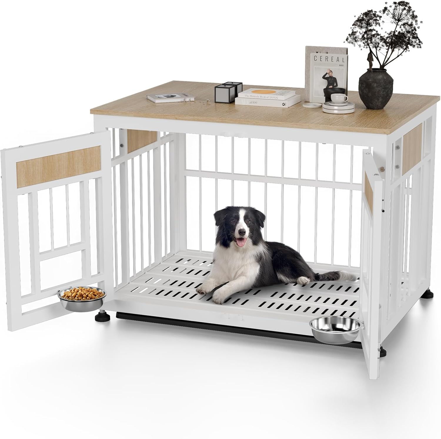 Dog Crate Furniture End Table with Removable Tray for Pets