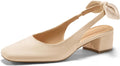 Womens Chunky Low Heels Bow Slingback Pumps Faux Suede - Comfort Fit
