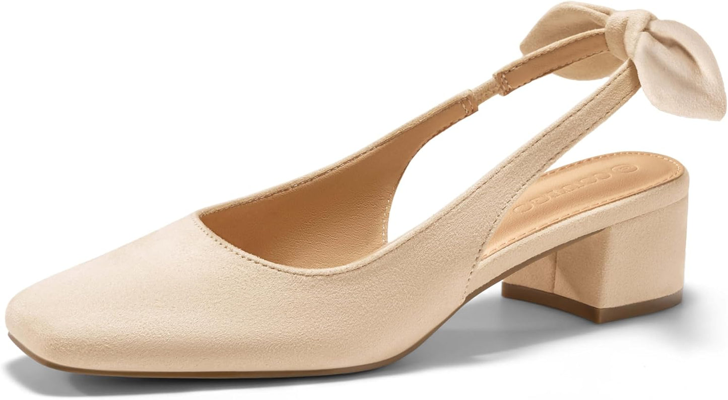 Coutgo Womens Chunky Low Heels Bow Slingback Pumps for Elegance