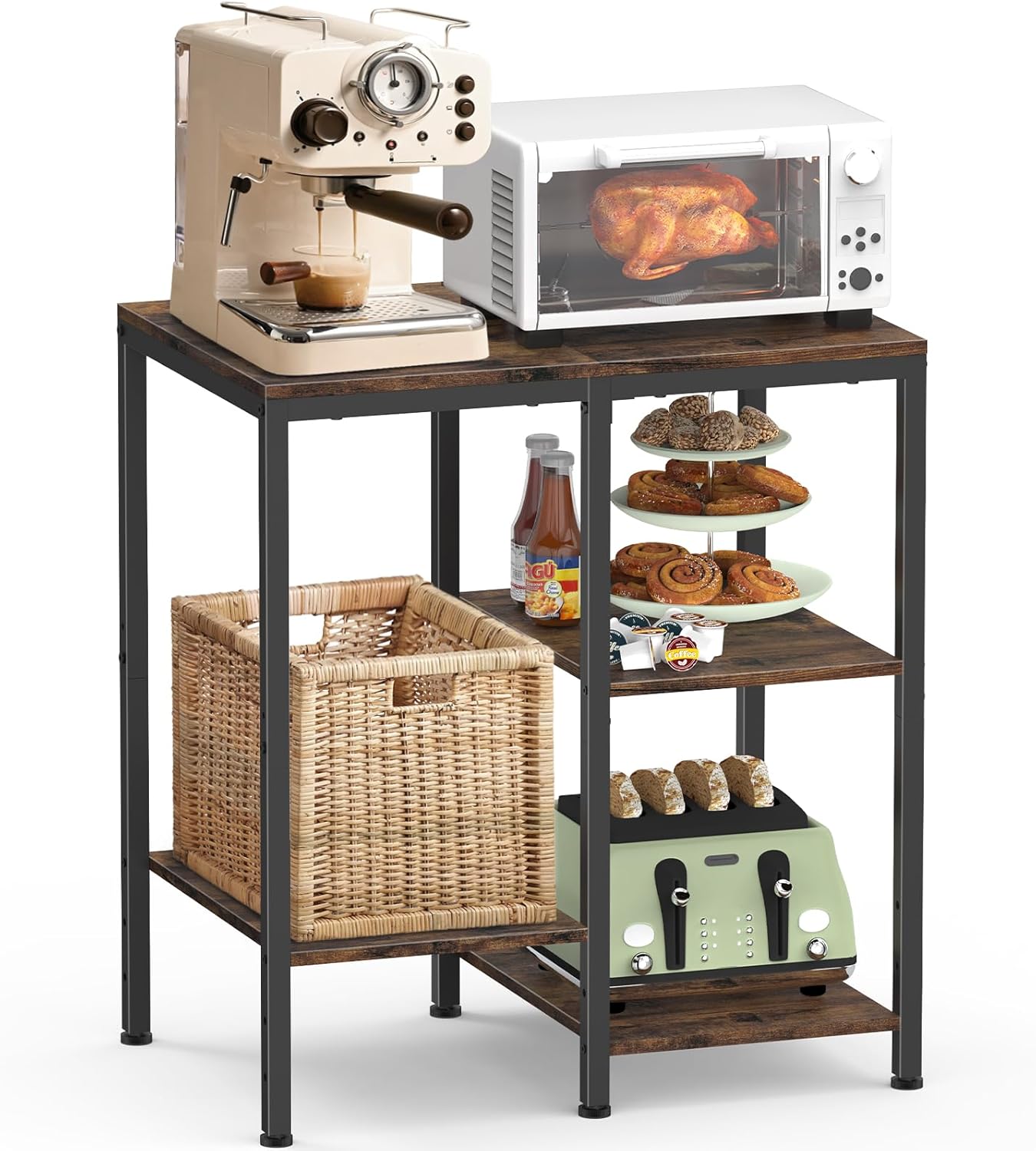4-Tier Rustic Brown Kitchen Rack with Storage