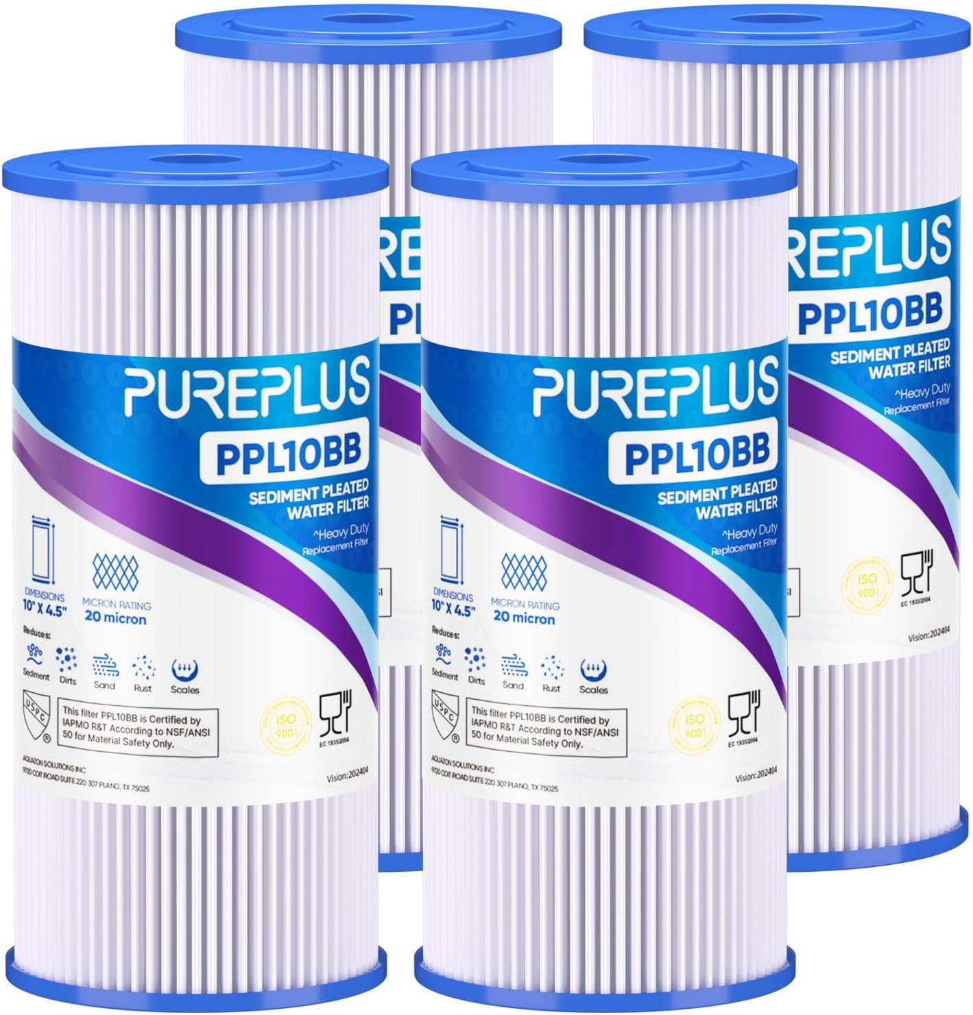PUREPLUS 20 Micron 10in x 4.5in Whole House Sediment Filter