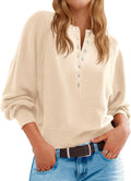 Saodimallsu Womens Button Crew Neck Sweater - Soft Lightweight Fall