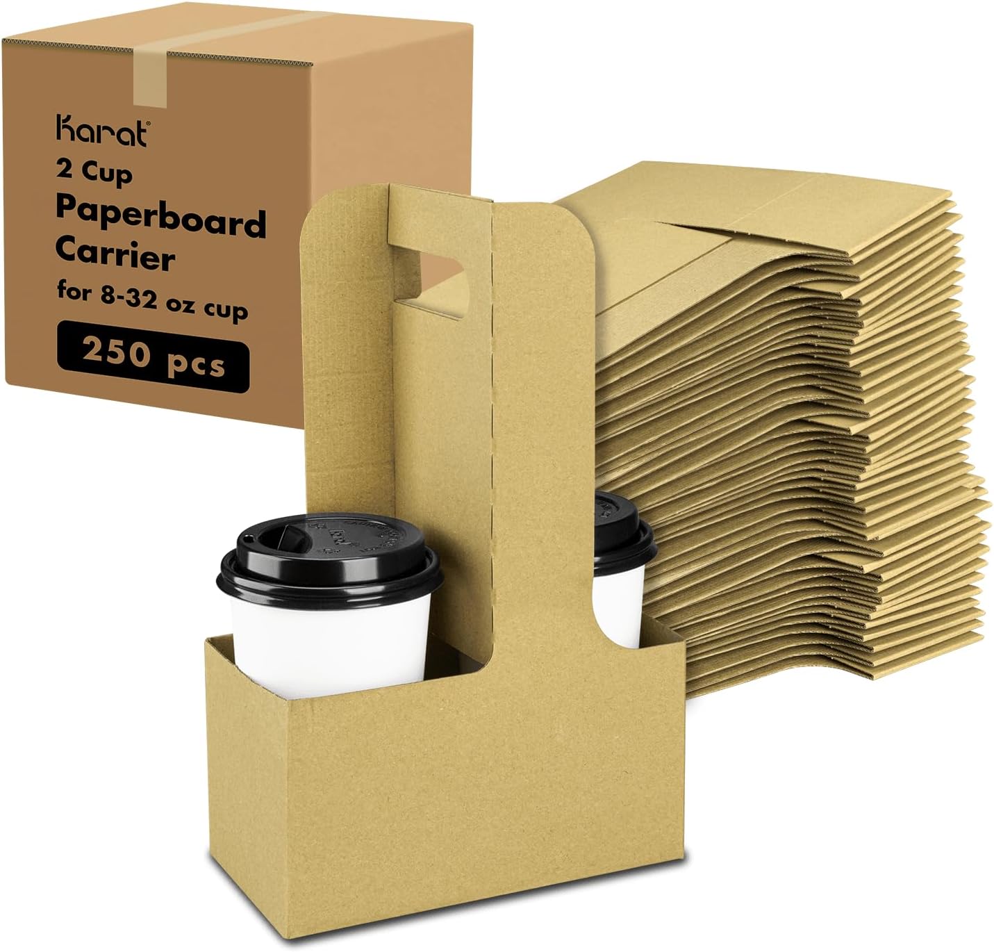 Karat Paperboard Drink Carrier - Eco-Friendly 2-Cup Holder