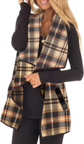 Unidear Womens Buffalo Plaid Vest Casual Lapel Open Front - Cozy Vests