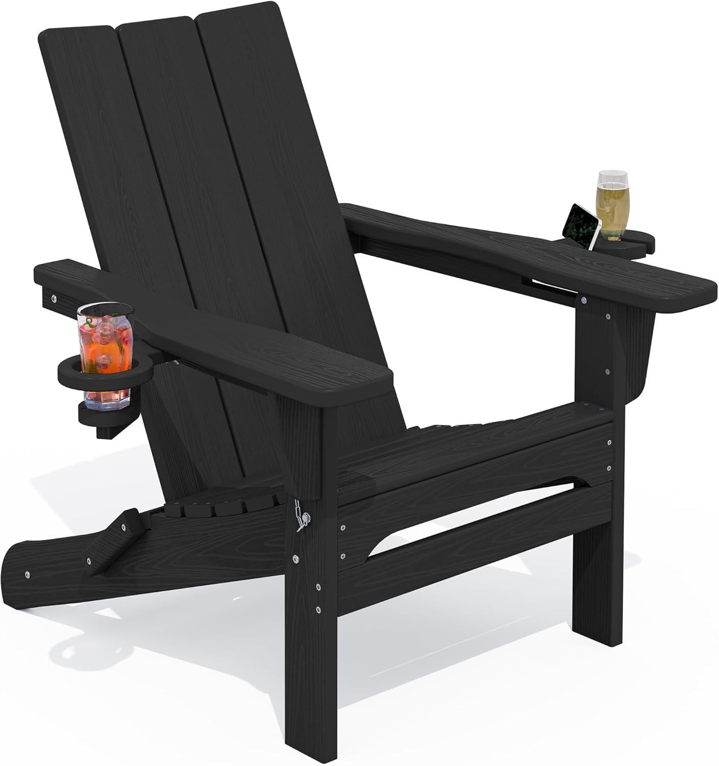 Modern Folding Adirondack Chair with Dual Cup Holders for Comfort