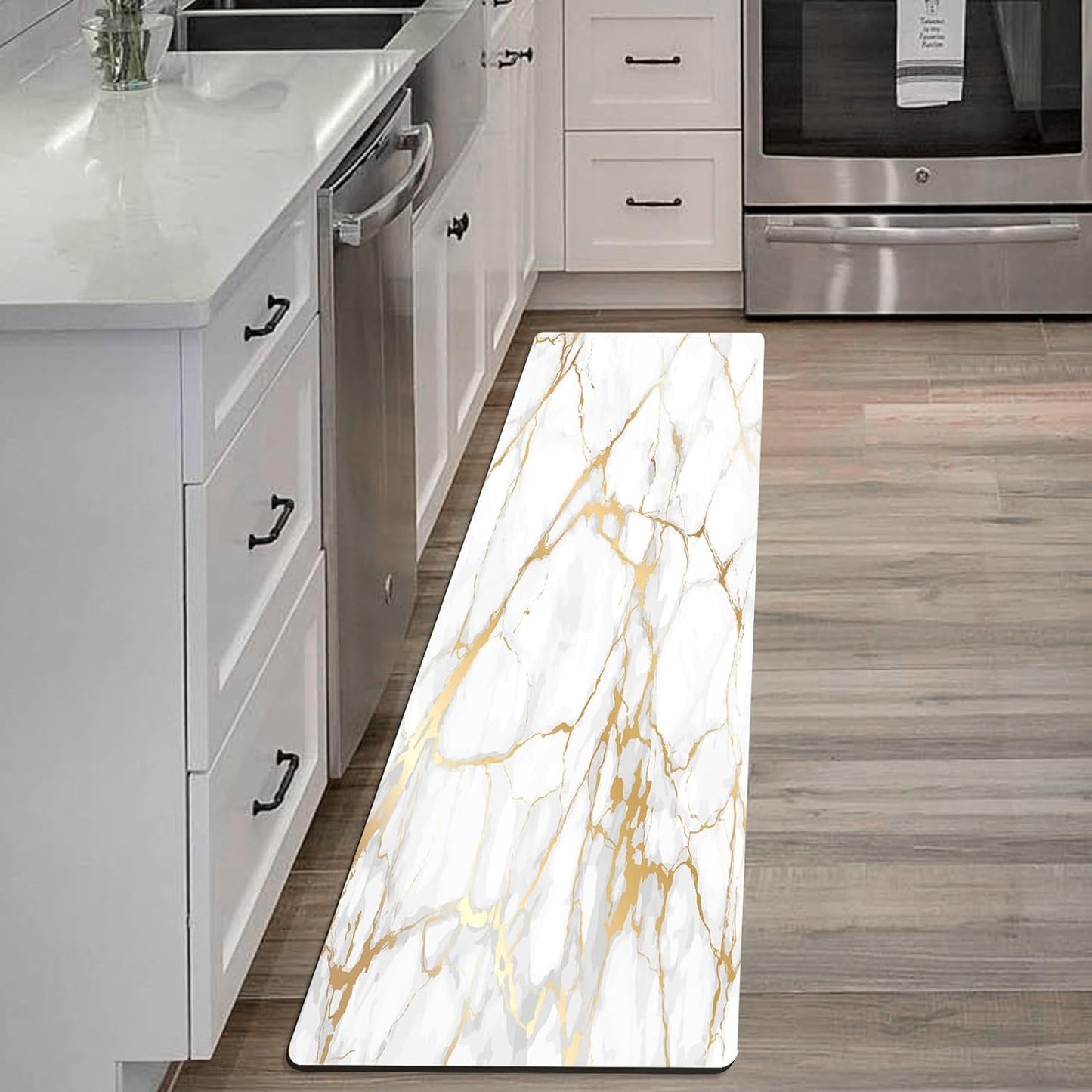 Mrcrypos Gold White Kitchen Rugs for Comfort and Style
