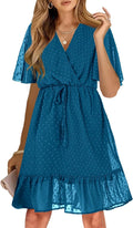 KIRUNDO Women's Summer Dresses Casual V Neck Ruffle Mini Dress