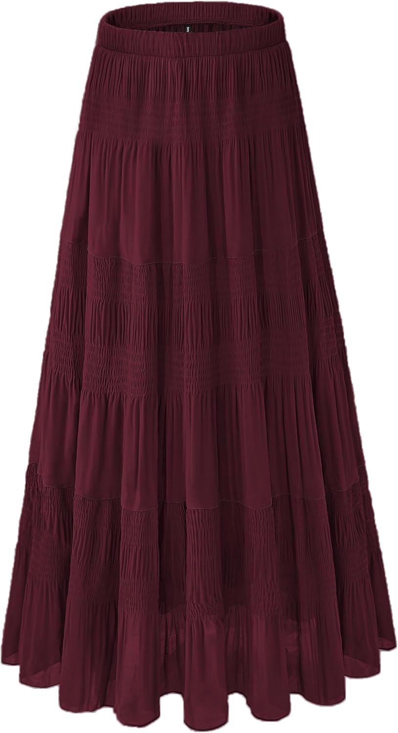 Women's Chiffon White Flowy Maxi Skirt for Boho Fall Style