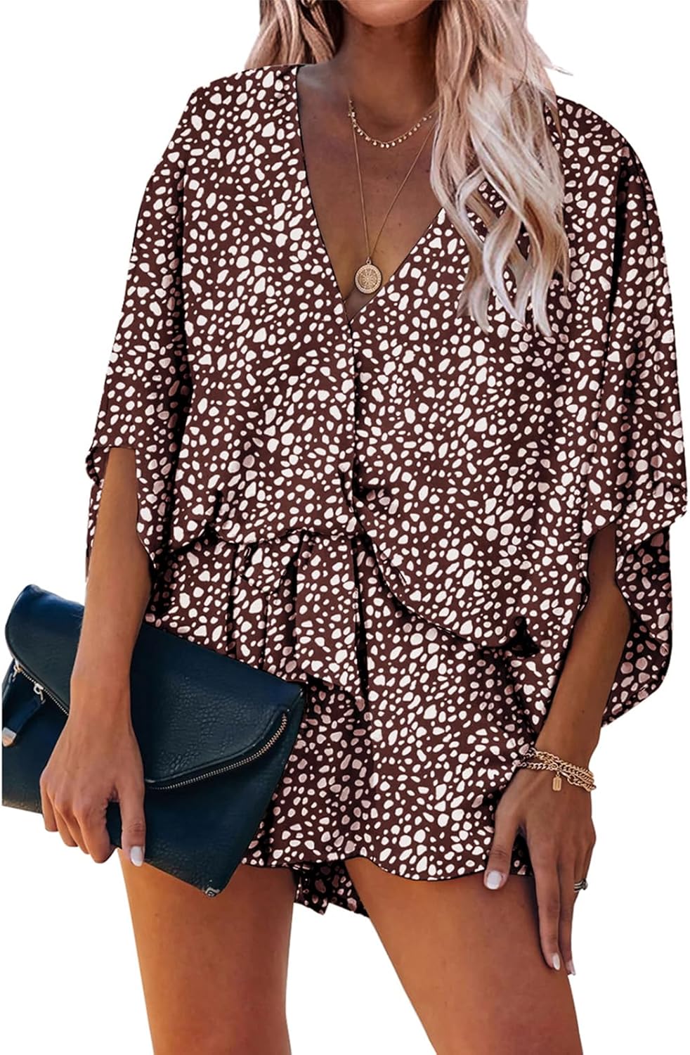 Floral Print Womens Jumpsuit Shorts with Pockets for Summer