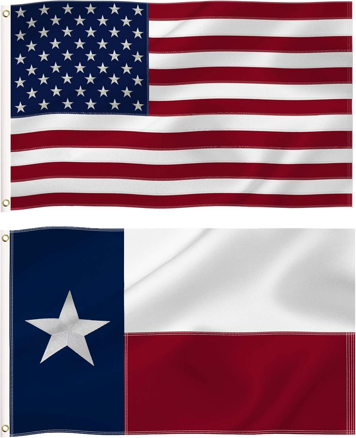 3x5 Ft Texas State and USA Flags Combo Pack for All Uses