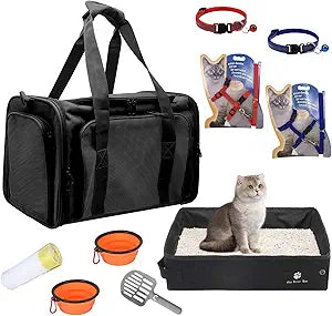 Soft-Sided Cat Carrier for Travel with Collapsible Litter Box