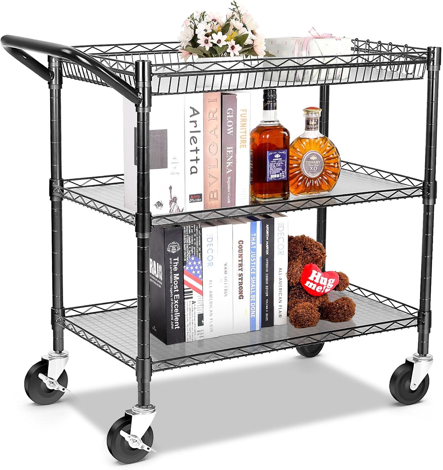 YNN Black Utility Rolling Cart: 990lbs Heavy Duty Metal Cart
