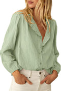 Long Sleeve Ruffle Button Down Shirt for Women - Dressy Casual 2025 Is