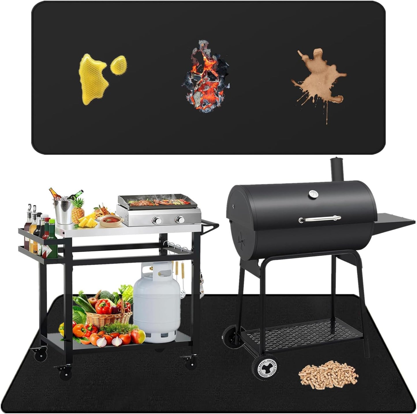 Extra Large 90 X 48 Inches Under Grill Mat for Outdoor Use