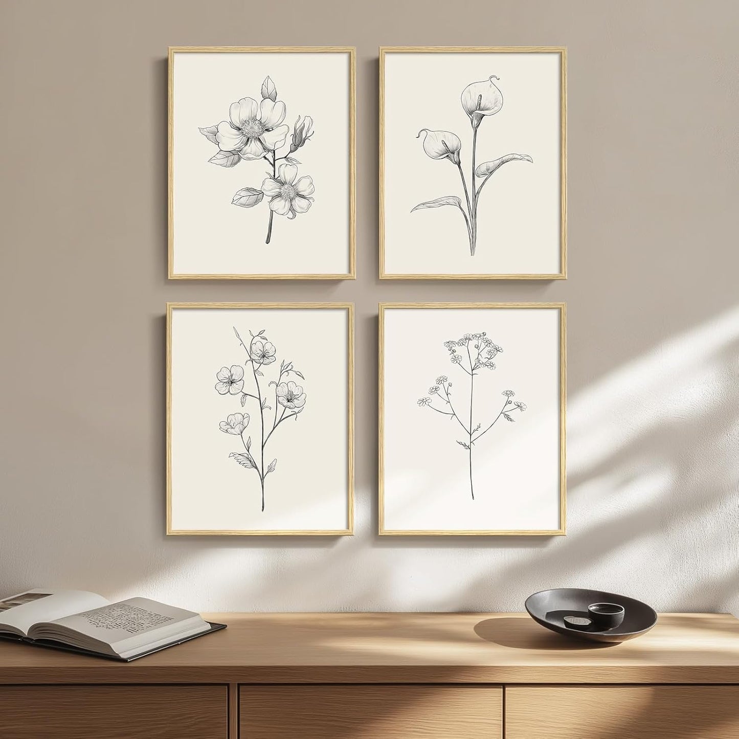 Framed Botanical Wall Art Set of 4 for Modern Farmhouse Decor