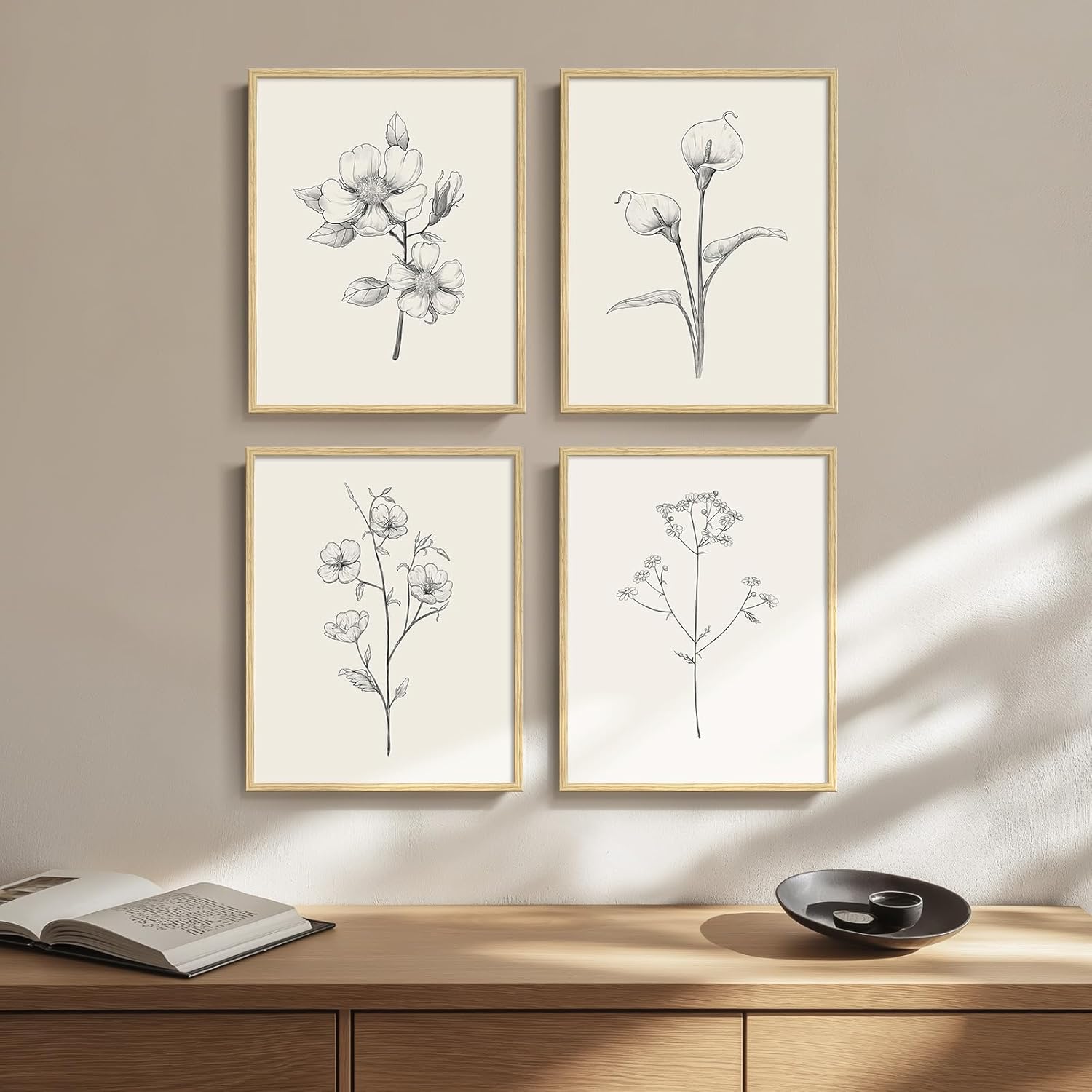 Framed Botanical Wall Art Set of 4 for Modern Farmhouse Decor