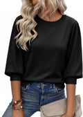 Cicy Bell 3/4 Puff Sleeve Sweater Top - Lightweight Casual Knit