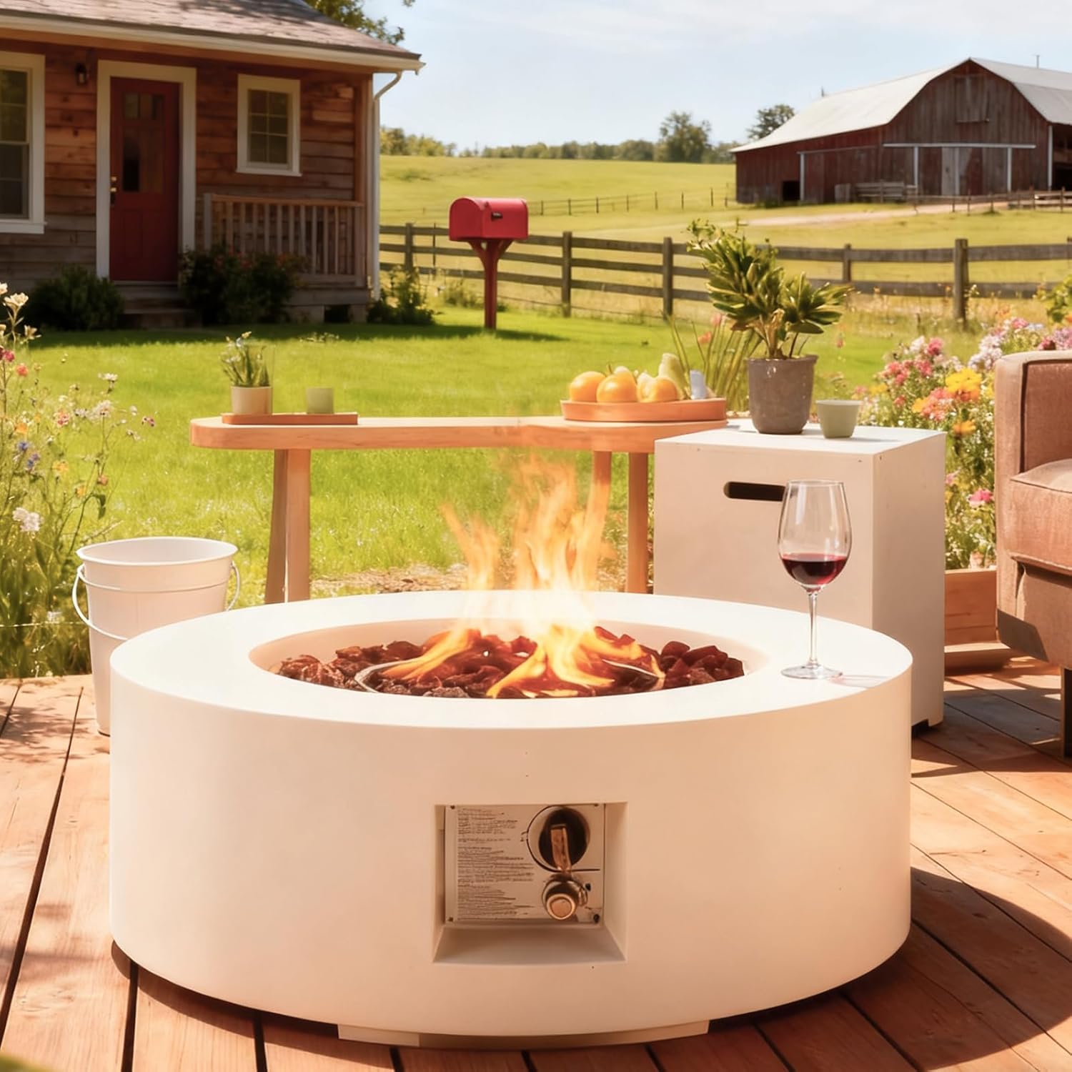 ECOTOUGE 30ft' Auto-Ignition Round Fire Pit Table Set for Outdoors