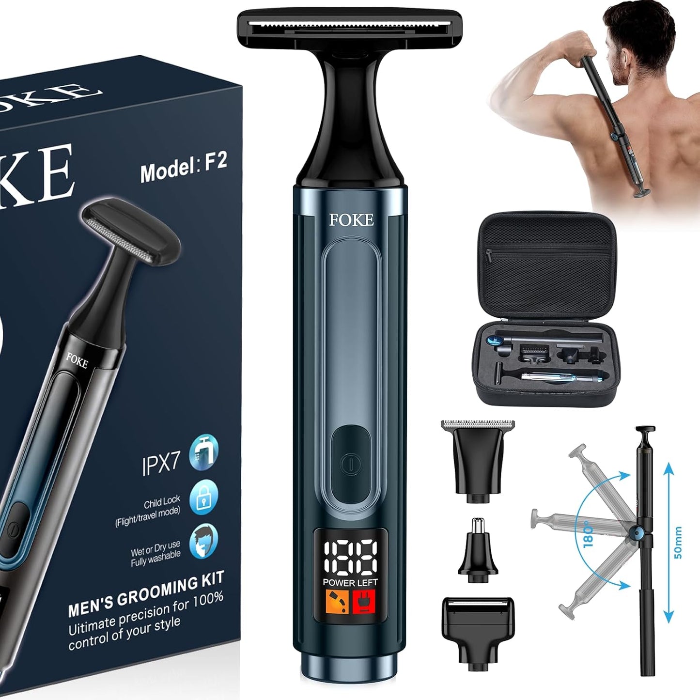 FOKE Back Shaver for Men with Ultra-Wide 1.8 in T-Shaped Head