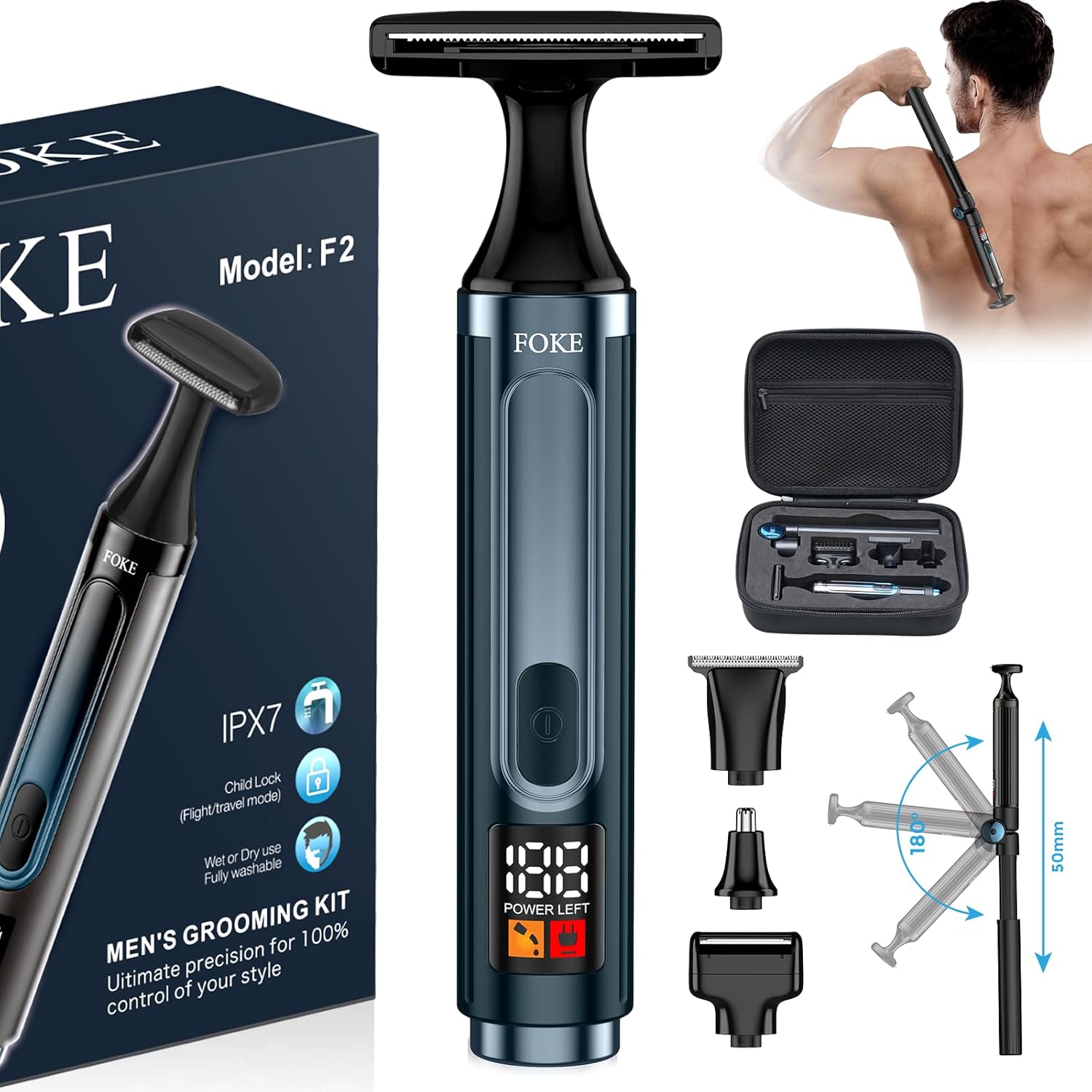 FOKE Back Shaver for Men with Ultra-Wide 1.8 in T-Shaped Head