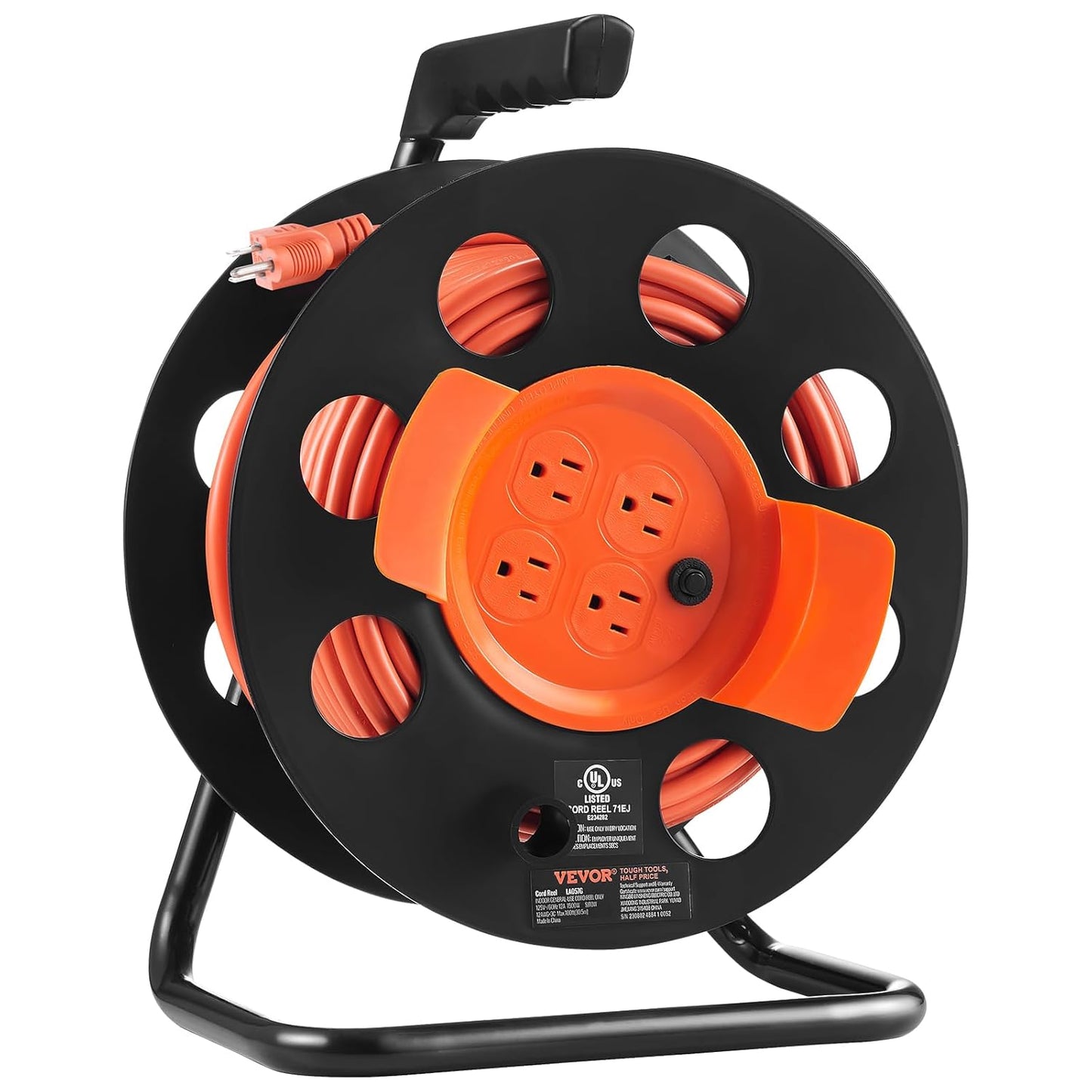 VEVOR 100FT Retractable Extension Cord Reel with 4 Outlets