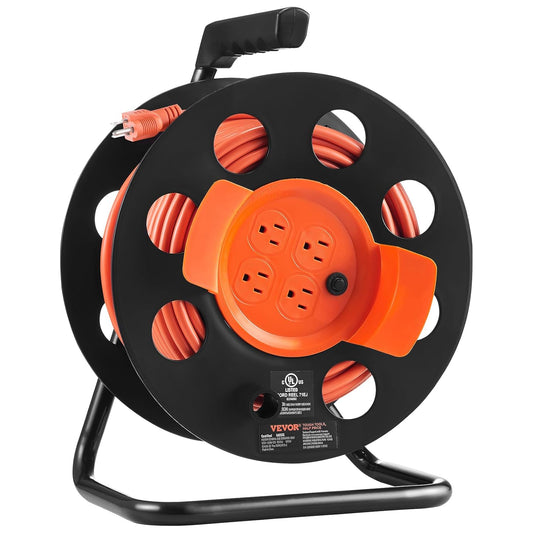 VEVOR 100FT Retractable Extension Cord Reel with 4 Outlets