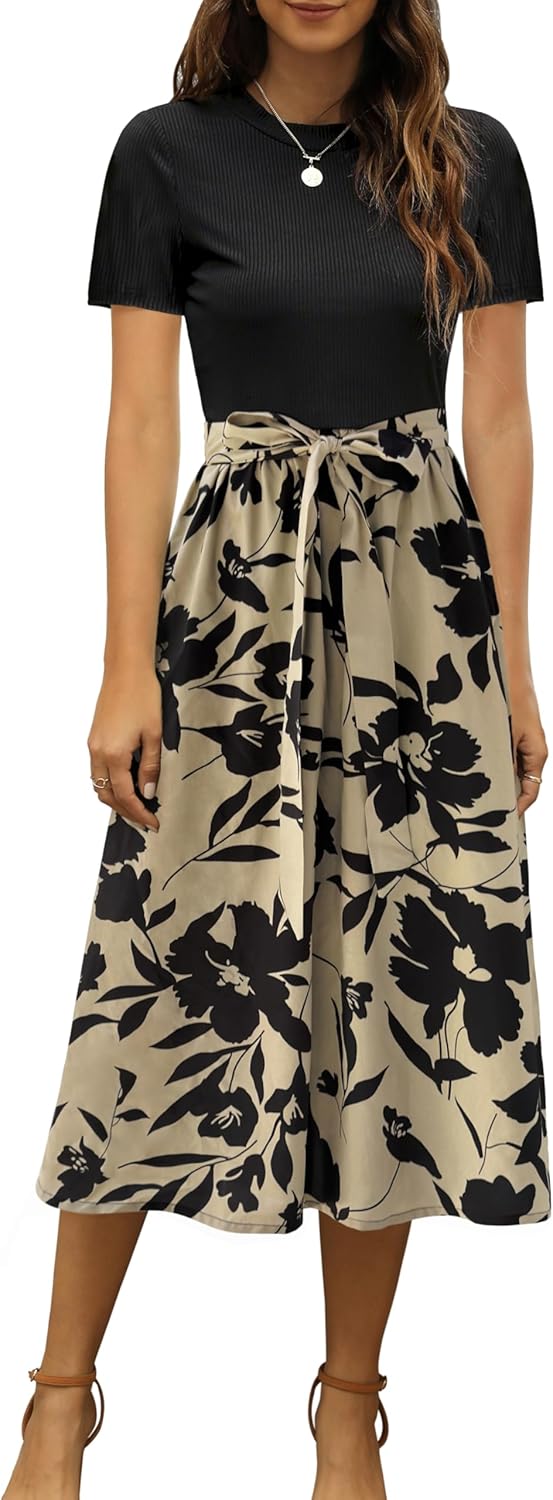 Zattcas Women Summer Dress Short Sleeve Modest Midi Outfit