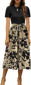 Women Summer Ribbed Midi Dress with Pockets - Modest Workwear