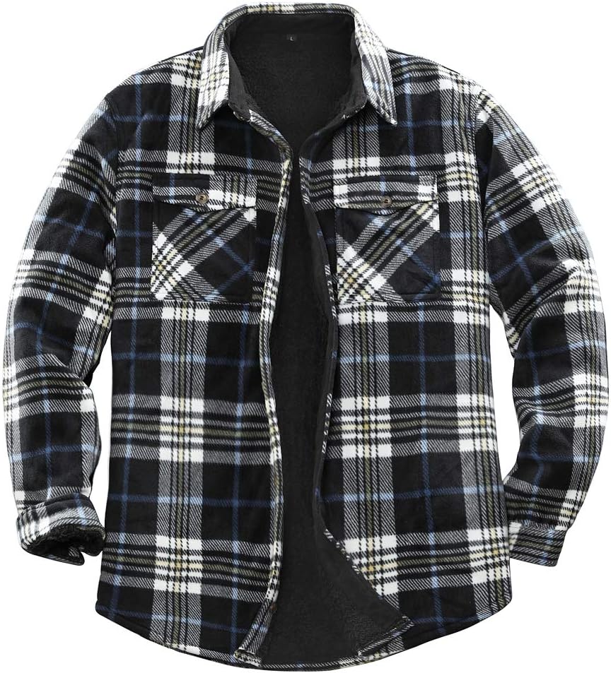 Men's Warm Sherpa Lined Fleece Plaid Flannel Shirt Jacket
