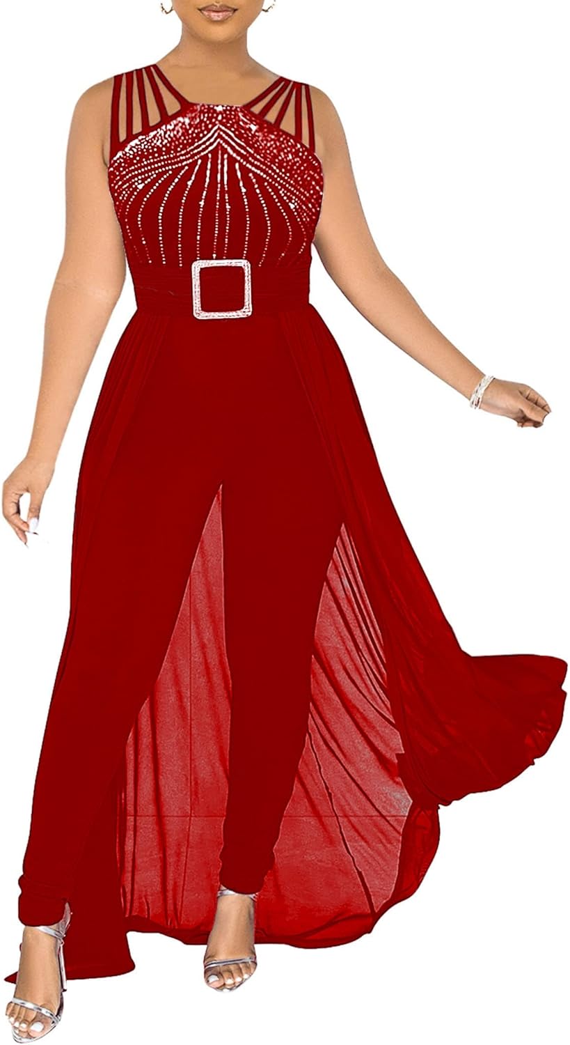 Chicyes Womens One Piece Elegant Overlay Jumpsuit for Parties