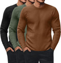 Ficerd 3 Pack Men's Waffle Long Sleeve Shirts for Men - Thermal Crew
