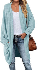 Waffle Knit Batwing Long Sleeve Cardigan - Cozy Open Front Sweater
