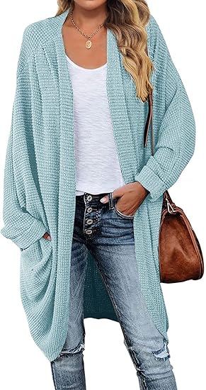 MEROKEETY Women's Waffle Knit Batwing Long Sleeve Cardigan