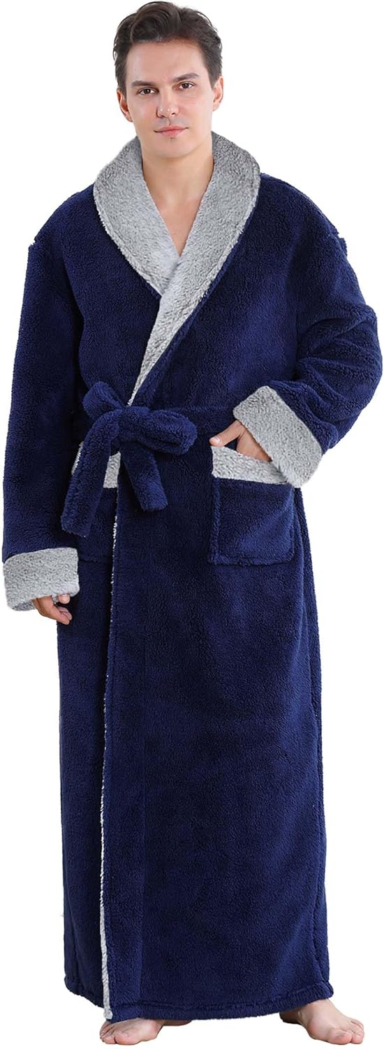 Hellomamma Mens Long Plush Robe: Cozy Fleece Bathrobe