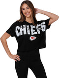 NFL Team Logo Women's Distressed Crop Top - Team Wordmark Style
