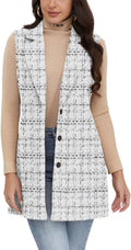 Plaid Vest for Women Long Sleeveless Blazer Jacket - Wool Look Layer