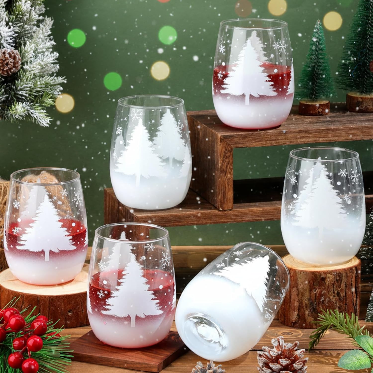 Nitial 6 Pcs Christmas Wine Glasses for Festive Celebrations