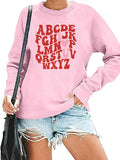 Teacher Valentines Sweatshirt Women Alphabet ABC I Love You Tops